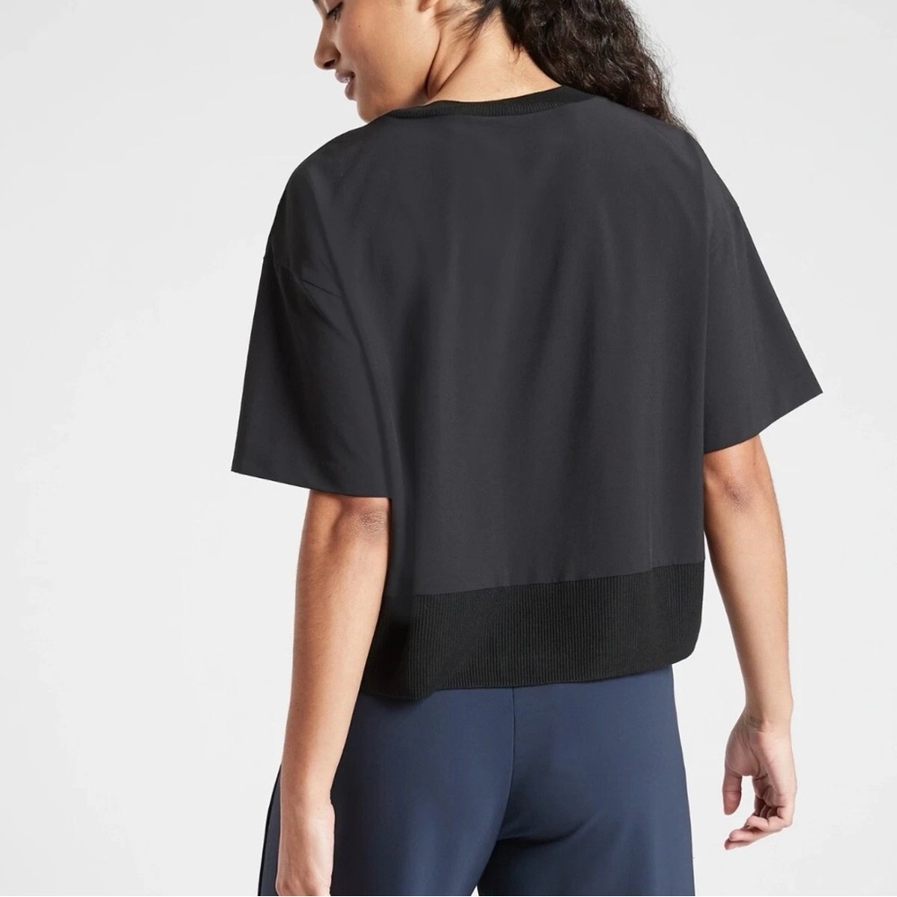 Athleta Zephyr Cropped Lightweight Loose Short Sleeve Ribbed Shirt Black Small - Picture 4 of 15